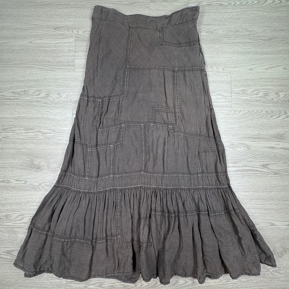 Fei Anthropologie Women Skirt Patchwork Linen Maxi Tiered Ruffle Gray Size 12